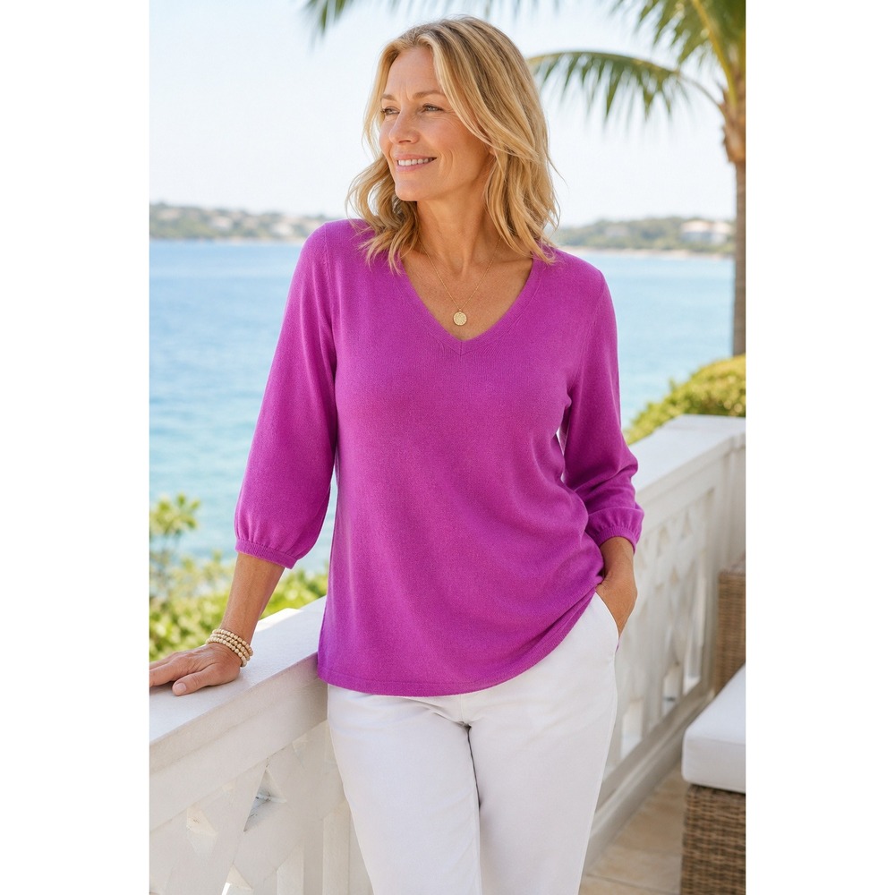 J Jill Wearever Sweater Knit Top M Coastal Grandmother Quiet Luxury Orchid